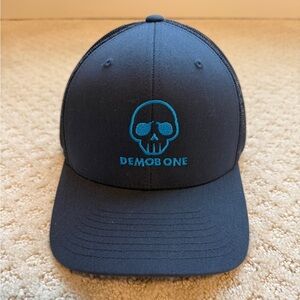 Navy blue adjustable Demobone trucker cap hat blue embroidered skull logo 1 size
